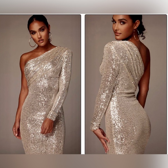 Karma One Shoulder Sequins Mesh Party Dress - Picture 5 of 8